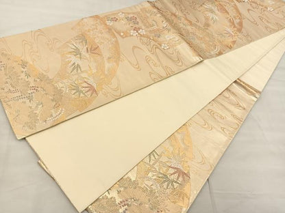 平和屋着物◎六通柄袋帯　地紙花文　金糸　正絹　逸品　BAAT0465yt
