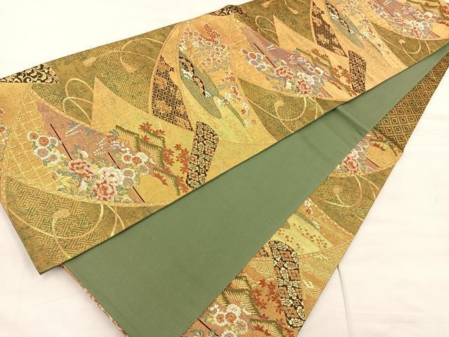 平和屋着物◎六通柄袋帯　唐織　草花絵巻　金糸　正絹　逸品　BAAT0468yt