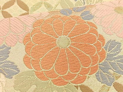 平和屋着物◎六通柄袋帯 作家物 草花文 金糸 正絹 逸品 BAAR1628if