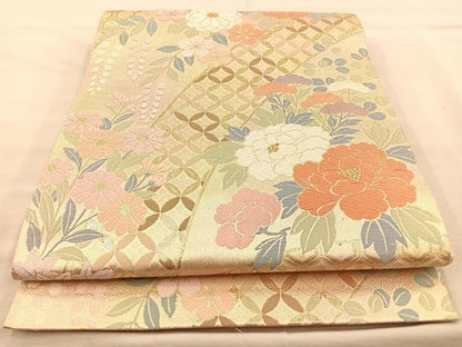 平和屋着物◎六通柄袋帯 作家物 草花文 金糸 正絹 逸品 BAAR1628if