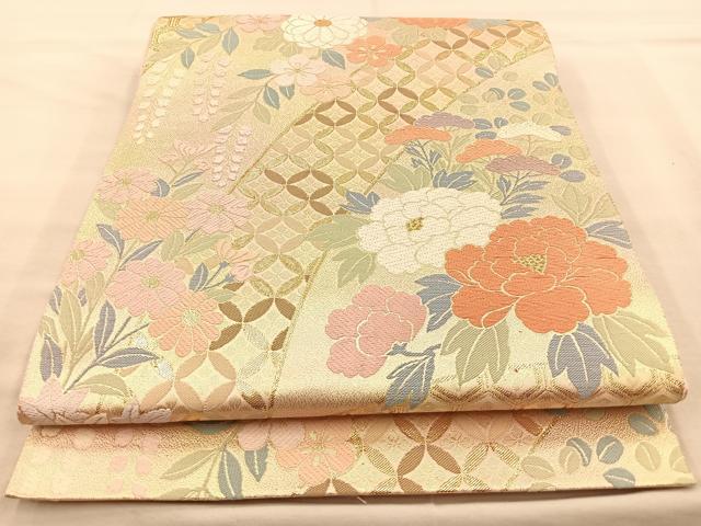 平和屋着物◎六通柄袋帯 作家物 草花文 金糸 正絹 逸品 BAAR1628if