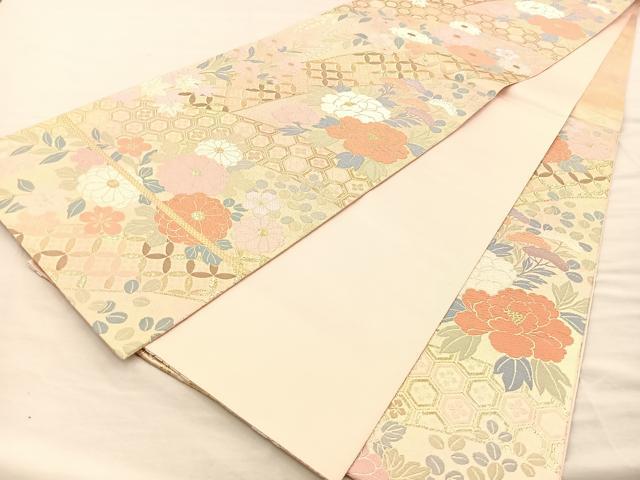 平和屋着物◎六通柄袋帯 作家物 草花文 金糸 正絹 逸品 BAAR1628if