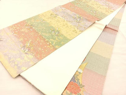 平和屋着物◎六通柄袋帯 唐織 花蝶文 金糸 正絹 逸品 BAAT1815if