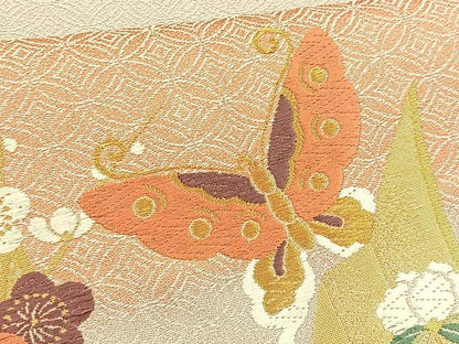 平和屋着物◎六通柄袋帯 唐織 花蝶文 金糸 正絹 逸品 BAAT1815if