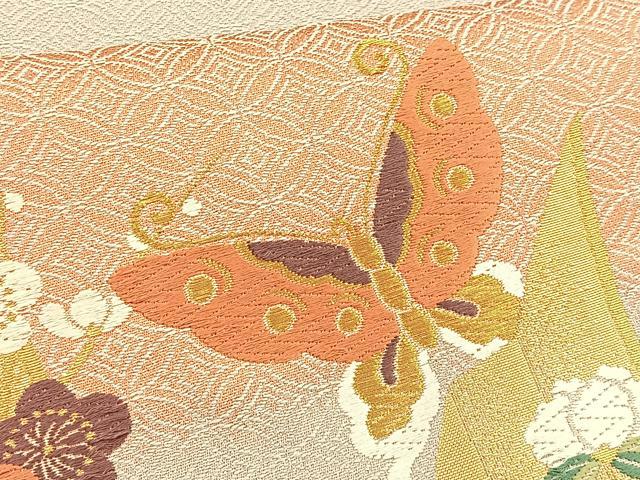 平和屋着物◎六通柄袋帯 唐織 花蝶文 金糸 正絹 逸品 BAAT1815if