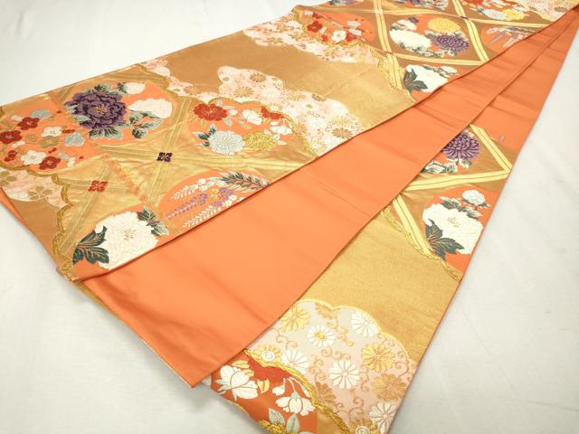 平和屋着物◎六通柄袋帯 唐織 天井花丸文 金糸 正絹 逸品 CAAS7644ua