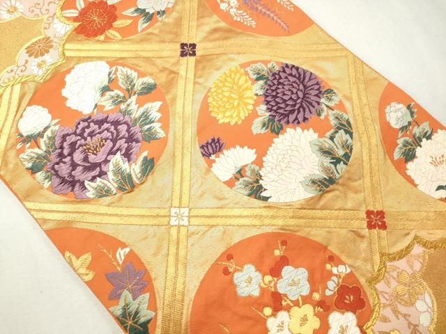 平和屋着物◎六通柄袋帯 唐織 天井花丸文 金糸 正絹 逸品 CAAS7644ua