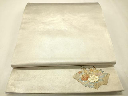 平和屋着物◎六通柄袋帯 螺鈿 ワンポイント 霞文 金彩 引箔 正絹 逸品 CAAS7629ua