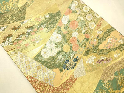 平和屋着物◎六通柄袋帯 吉祥花文 金糸 引箔 正絹 逸品 CAAS7650ua