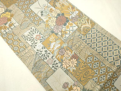 平和屋着物◎六通柄袋帯 短冊花文 金糸 正絹 逸品 CAAS7625ua