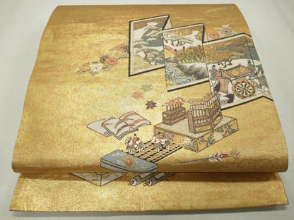 平和屋着物◎六通柄袋帯 屏風吉祥花文 金糸 正絹 逸品 CAAS7639ua