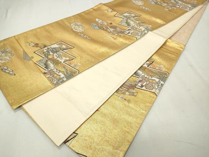 平和屋着物◎六通柄袋帯 屏風吉祥花文 金糸 正絹 逸品 CAAS7639ua