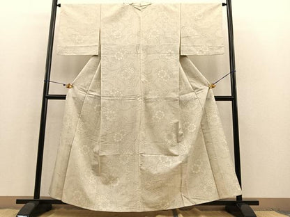 平和屋着物▽上質な紬 単衣 花唐草文 正絹 逸品 BAAT1110hv