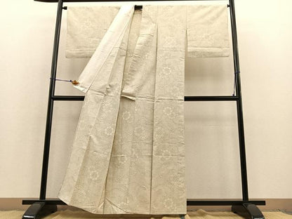 平和屋着物▽上質な紬 単衣 花唐草文 正絹 逸品 BAAT1110hv