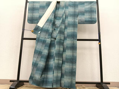 平和屋着物▽上質な紬 単衣 絣間道 正絹 逸品 BAAT1116hv