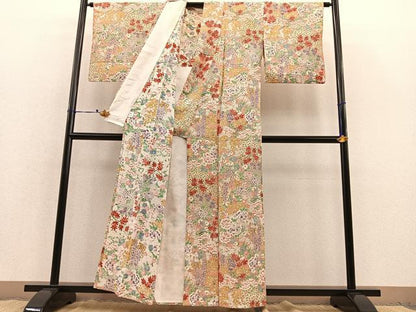 平和屋着物▽上質な小紋 単衣 牡丹花文 金彩 正絹 逸品 BAAT1120hv