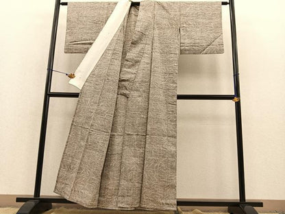 平和屋着物▽上質な紬　単衣　こぼれ松葉　正絹　逸品　BAAT1137hv