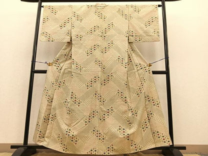 平和屋着物▽上質な紬 単衣 網代文様 正絹 逸品 BAAT1122hv