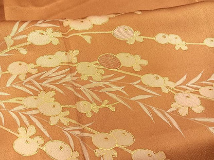 平和屋着物▽訪問着 単衣 刺繍 万寿菊 金彩 正絹 逸品 BAAT1130hv