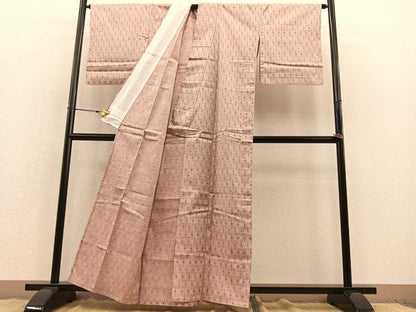 平和屋着物▽上質な紬 単衣 菱文 正絹 逸品 BAAT1125hv