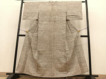 平和屋着物▽上質な紬　単衣　こぼれ松葉　正絹　逸品　BAAT1137hv