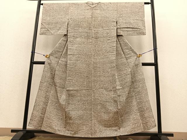 平和屋着物▽上質な紬　単衣　こぼれ松葉　正絹　逸品　BAAT1137hv