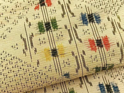平和屋着物▽上質な紬 単衣 網代文様 正絹 逸品 BAAT1122hv