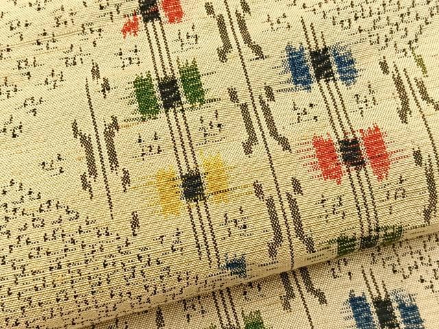 平和屋着物▽上質な紬 単衣 網代文様 正絹 逸品 BAAT1122hv