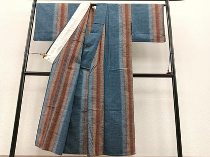 平和屋着物▽上質な紬 単衣 間道 正絹 逸品 BAAT1124hv