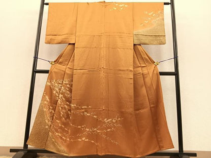 平和屋着物▽訪問着 単衣 刺繍 万寿菊 金彩 正絹 逸品 BAAT1130hv