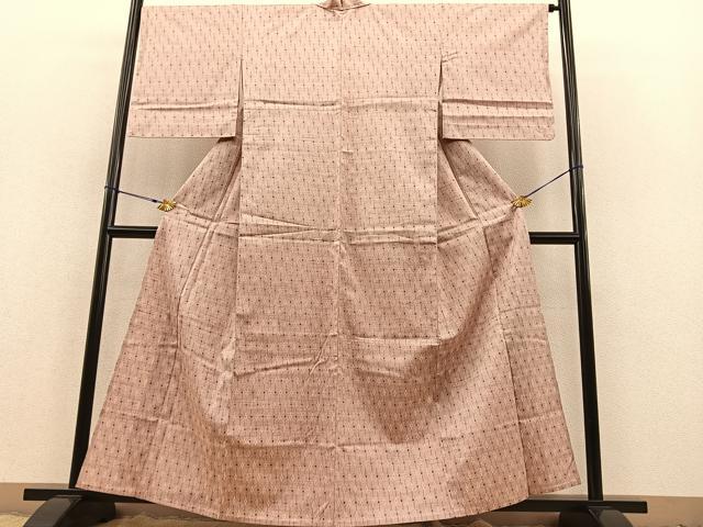 平和屋着物▽上質な紬 単衣 菱文 正絹 逸品 BAAT1125hv
