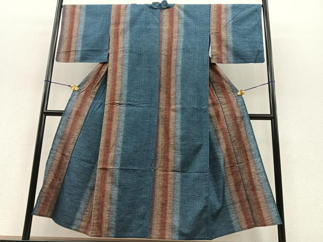 平和屋着物▽上質な紬 単衣 間道 正絹 逸品 BAAT1124hv