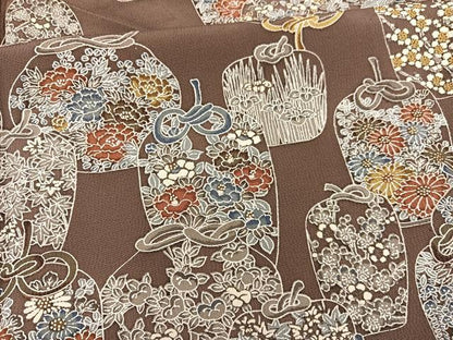 平和屋着物▽上質な小紋 単衣 仕覆花文 正絹 逸品 BAAT1149hv