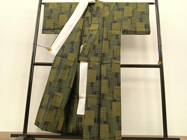 平和屋着物▽本場大島紬 単衣 色紙重ね 黒地 正絹 逸品 BAAT1147hv