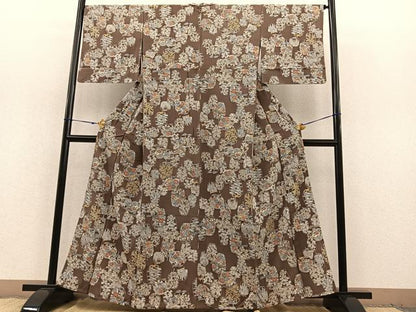 平和屋着物▽上質な小紋 単衣 仕覆花文 正絹 逸品 BAAT1149hv