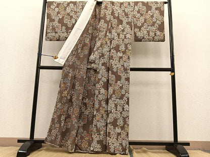 平和屋着物▽上質な小紋 単衣 仕覆花文 正絹 逸品 BAAT1149hv