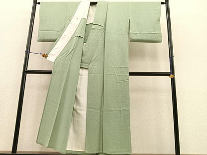 平和屋着物▽上質な色無地　単衣　紋意匠　夏虫色　正絹　逸品　BAAT1157hv