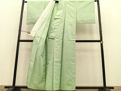 平和屋着物▽上質な紬　単衣　枝葉文　正絹　逸品　BAAT1165hv