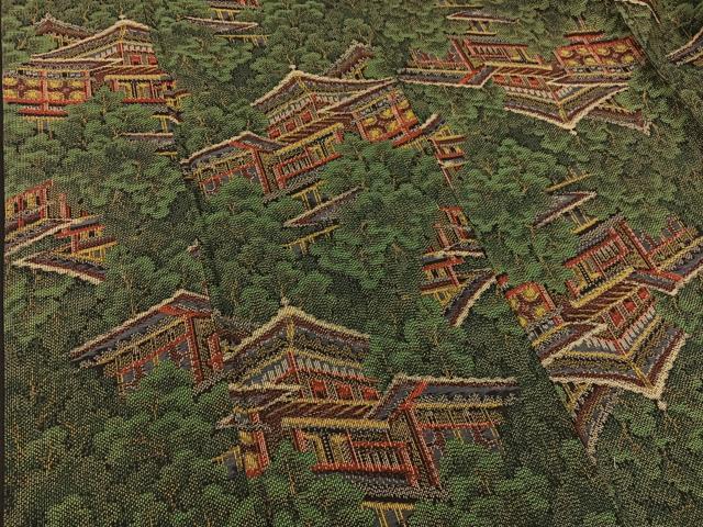 平和屋着物▽上質な紬 単衣 樹林風景文 やまと誂製 正絹 逸品 BAAT1162hv