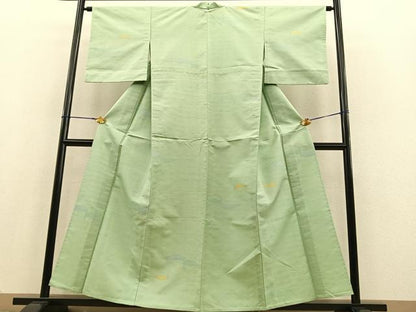 平和屋着物▽上質な紬　単衣　枝葉文　正絹　逸品　BAAT1165hv