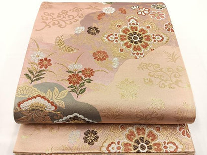平和屋着物◎六通柄袋帯　正倉院花唐草文　金糸　正絹　逸品　BAAS4381ea