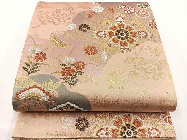 平和屋着物◎六通柄袋帯　正倉院花唐草文　金糸　正絹　逸品　BAAS4381ea