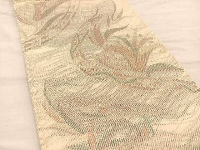 平和屋着物＊夏物 六通柄袋帯 草花文 金糸 正絹 逸品 BAAT3022hv