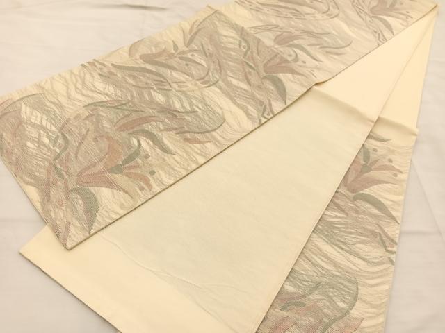 平和屋着物＊夏物 六通柄袋帯 草花文 金糸 正絹 逸品 BAAT3022hv
