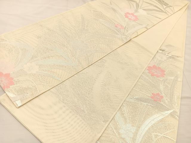 平和屋着物＊夏物 六通柄袋帯 草花文 銀糸 正絹 逸品 BAAT3039hv