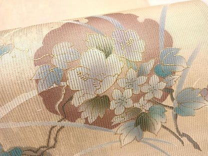 平和屋着物＊夏物　太鼓柄袋帯　雪輪葡萄花文　金彩　正絹　逸品　BAAT3041hv