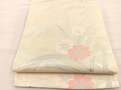 平和屋着物＊夏物 六通柄袋帯 草花文 銀糸 正絹 逸品 BAAT3039hv