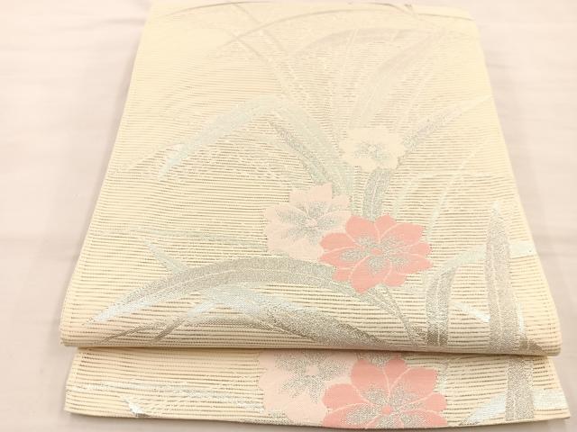 平和屋着物＊夏物 六通柄袋帯 草花文 銀糸 正絹 逸品 BAAT3039hv