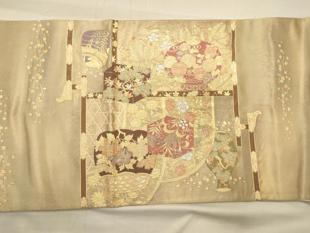 平和屋着物◎太鼓柄袋帯 吉祥陶器花文 金銀糸 引箔 正絹 逸品 CAAS4657ft