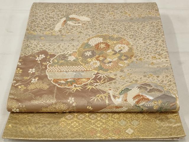平和屋着物◎太鼓柄袋帯　飛鶴雪輪花文　金銀糸　正絹　逸品　AAAV2934st